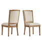 Ornate Linen and Wood Dining Chairs (Set of 2) - Beige Linen, Natural Finish