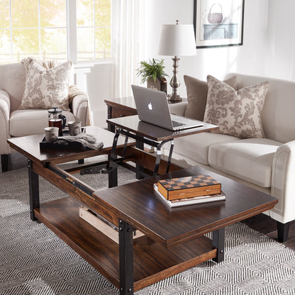 Wood Finish Lift-Top Coffee Table - Dark Cherry Finish