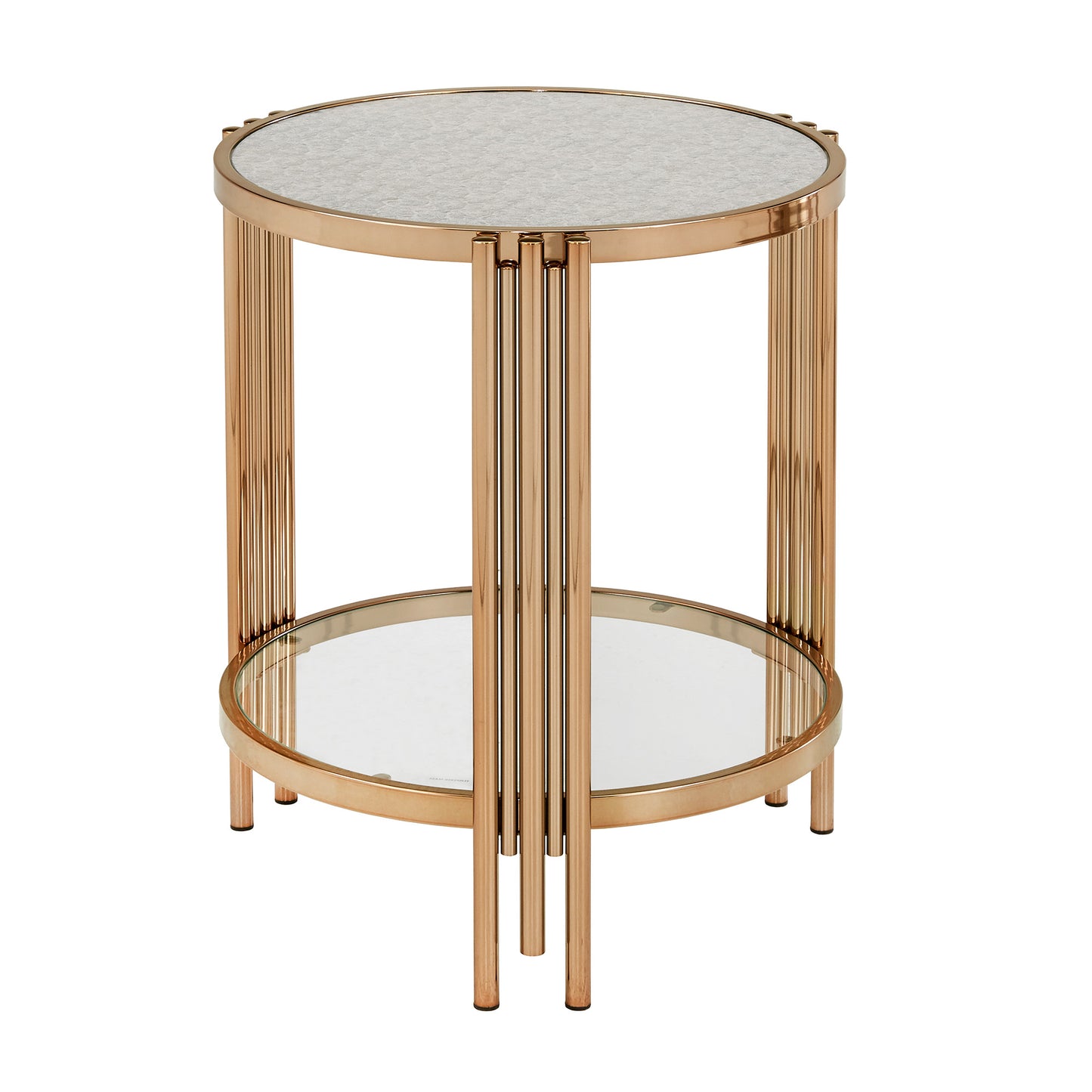 Champagne Gold Finish Textured Glass Table with Shelf - Nesting Coffee Table + End Table
