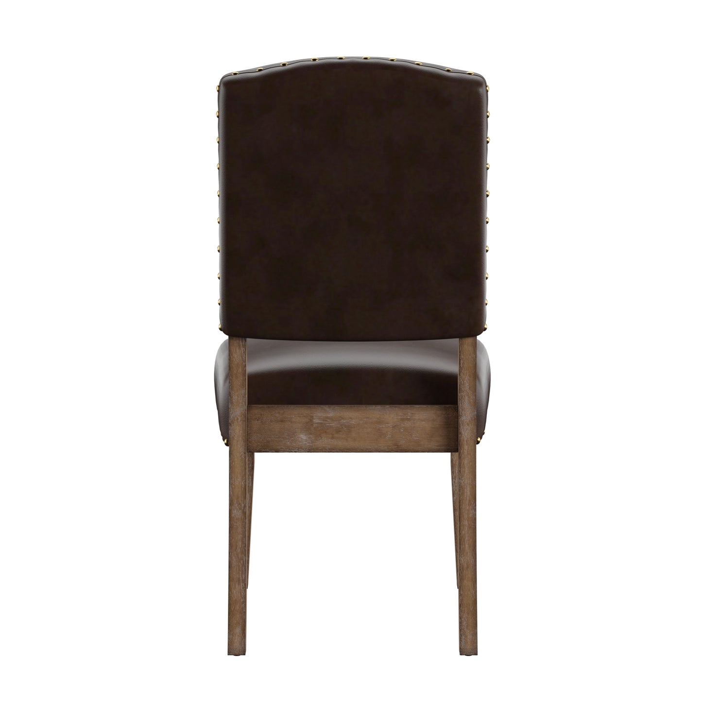 Nailhead Upholstered Dining Chairs (Set of 2) - Natural Finish, Brown Bonded Leather