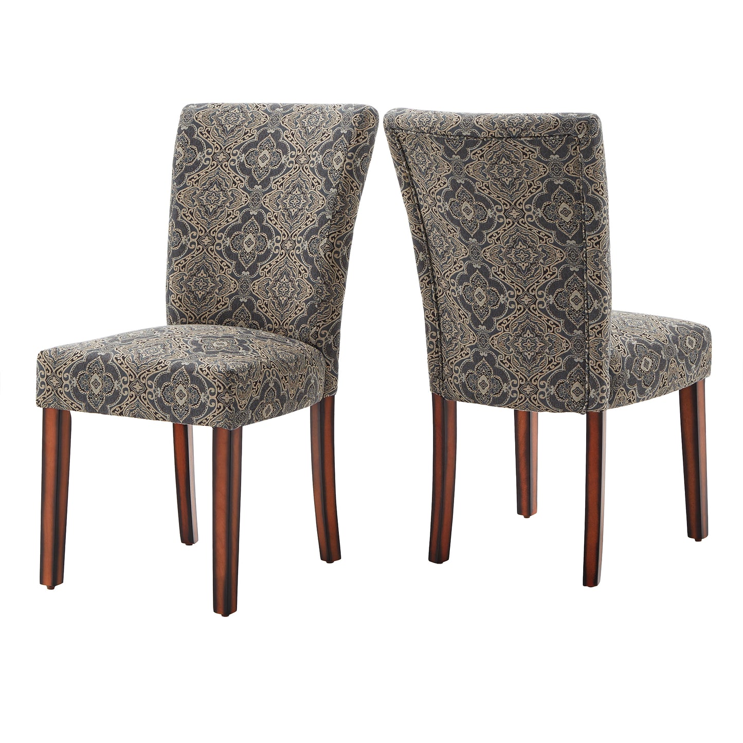 Print Parsons Dining Side Chairs (Set of 2) - Espresso Finish, Blue Print Fabric