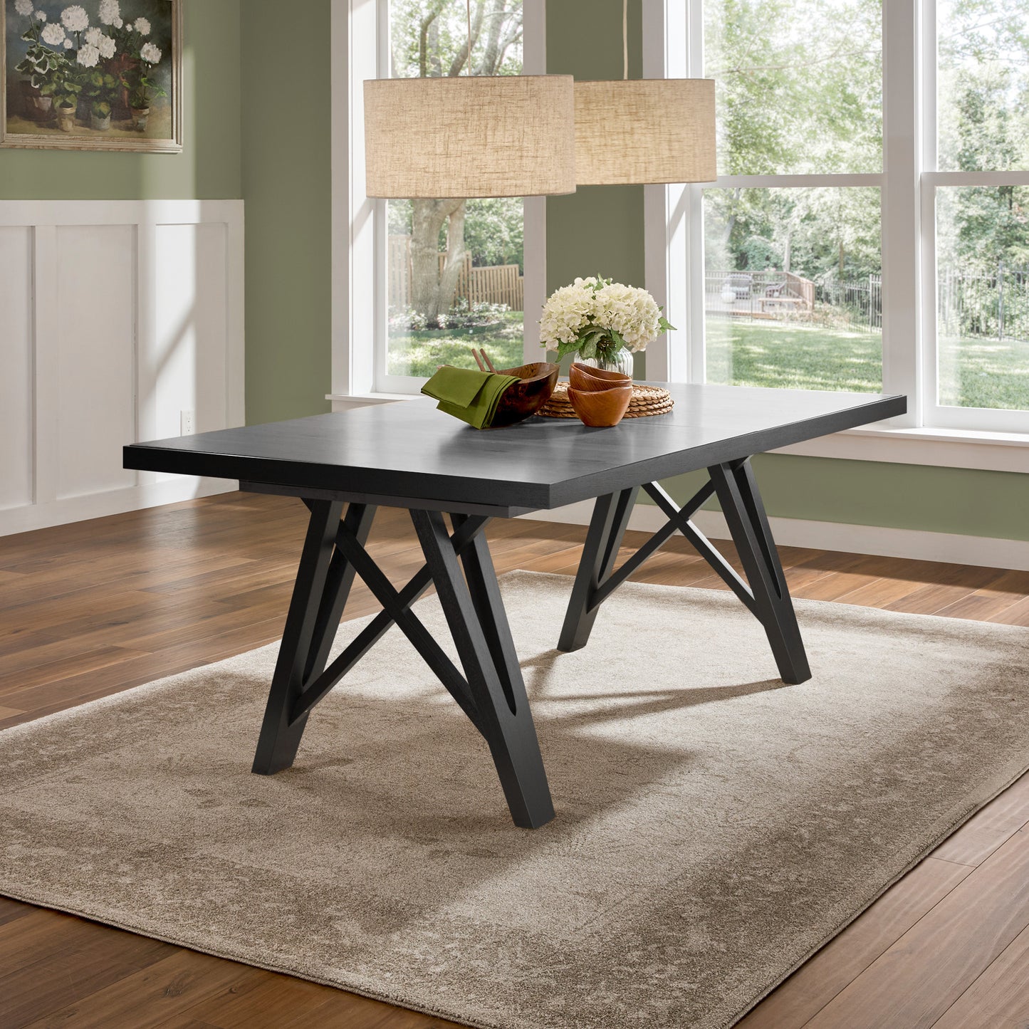 Wood Finish 72"-90" Extendable Dining Table - Black Oak