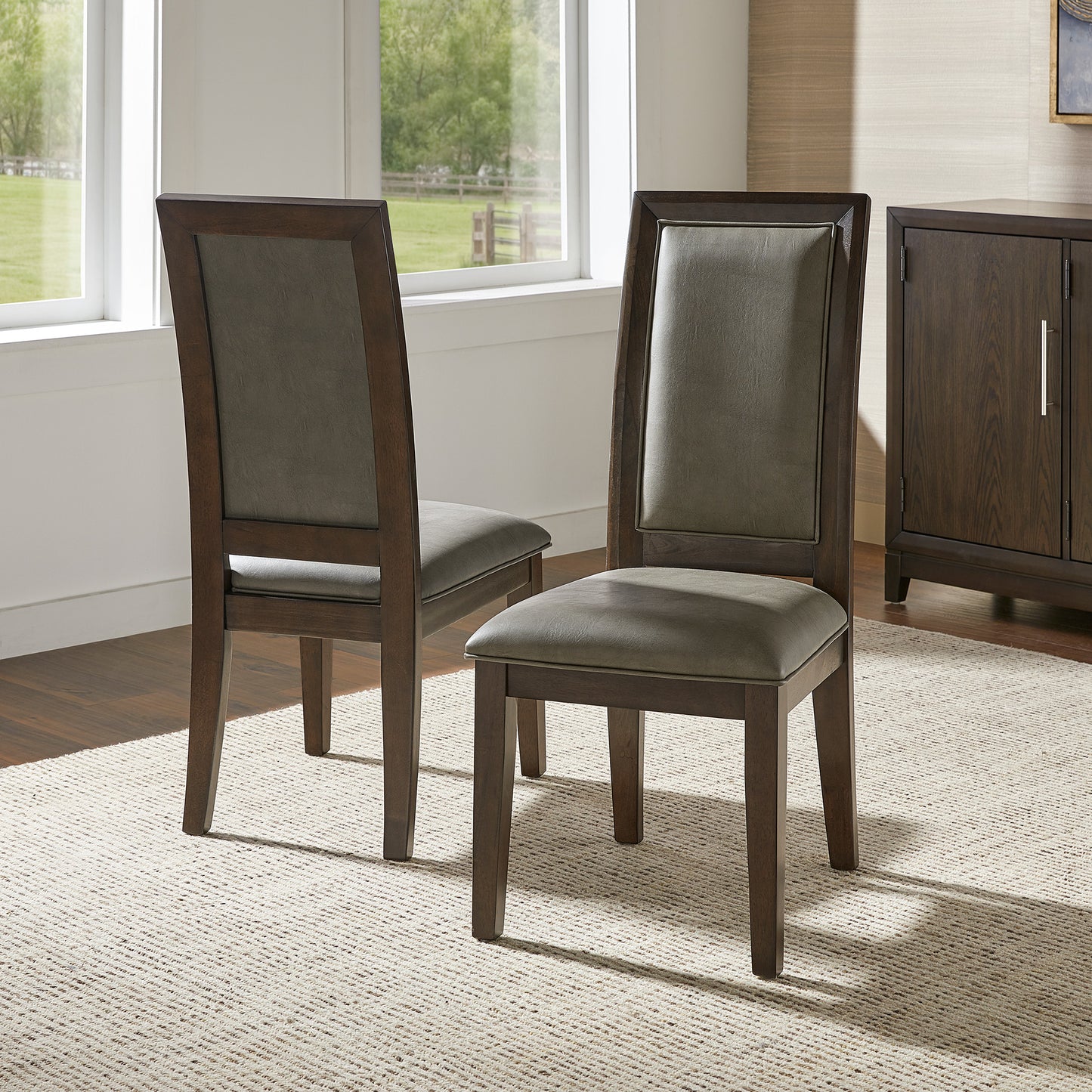 Brown Finish Vegan Leather Dining Chair (Set of 2)