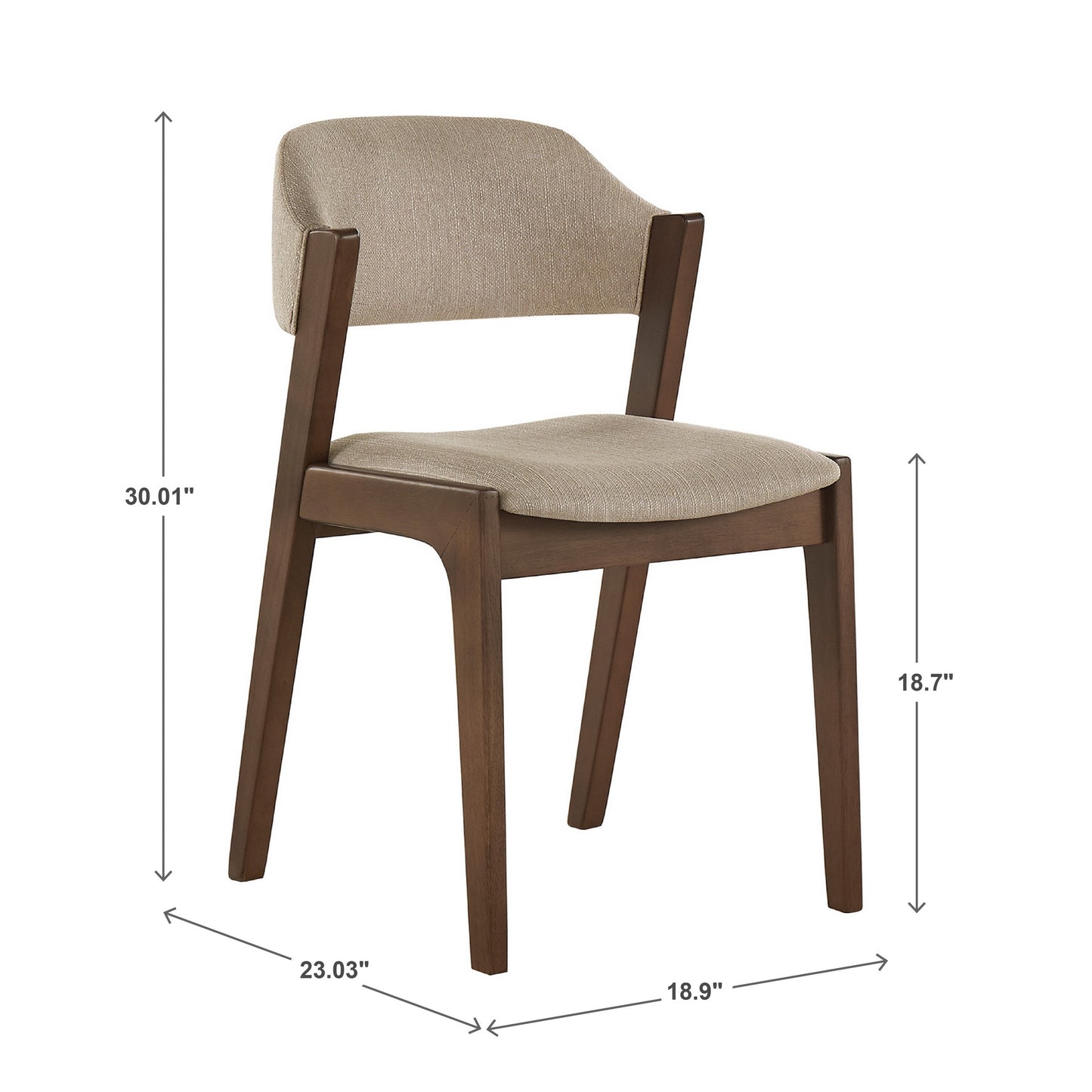 Modern Scandinavian Wood Finish Dining Chair (Set of 2) - Beige Fabric, Walnut Veneer