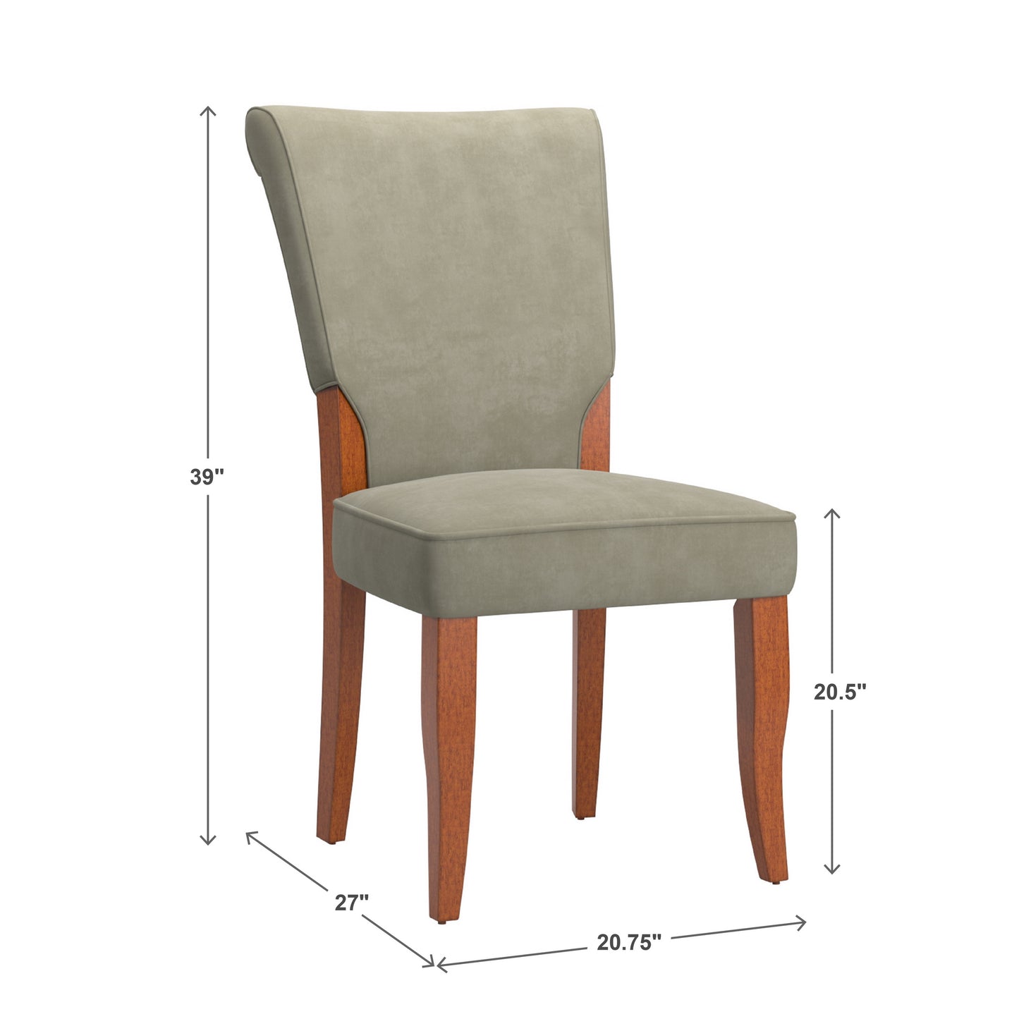 Velvet Upholstered Parsons Dining Chairs (Set of 2) - Cherry Finish, Olive Velvet