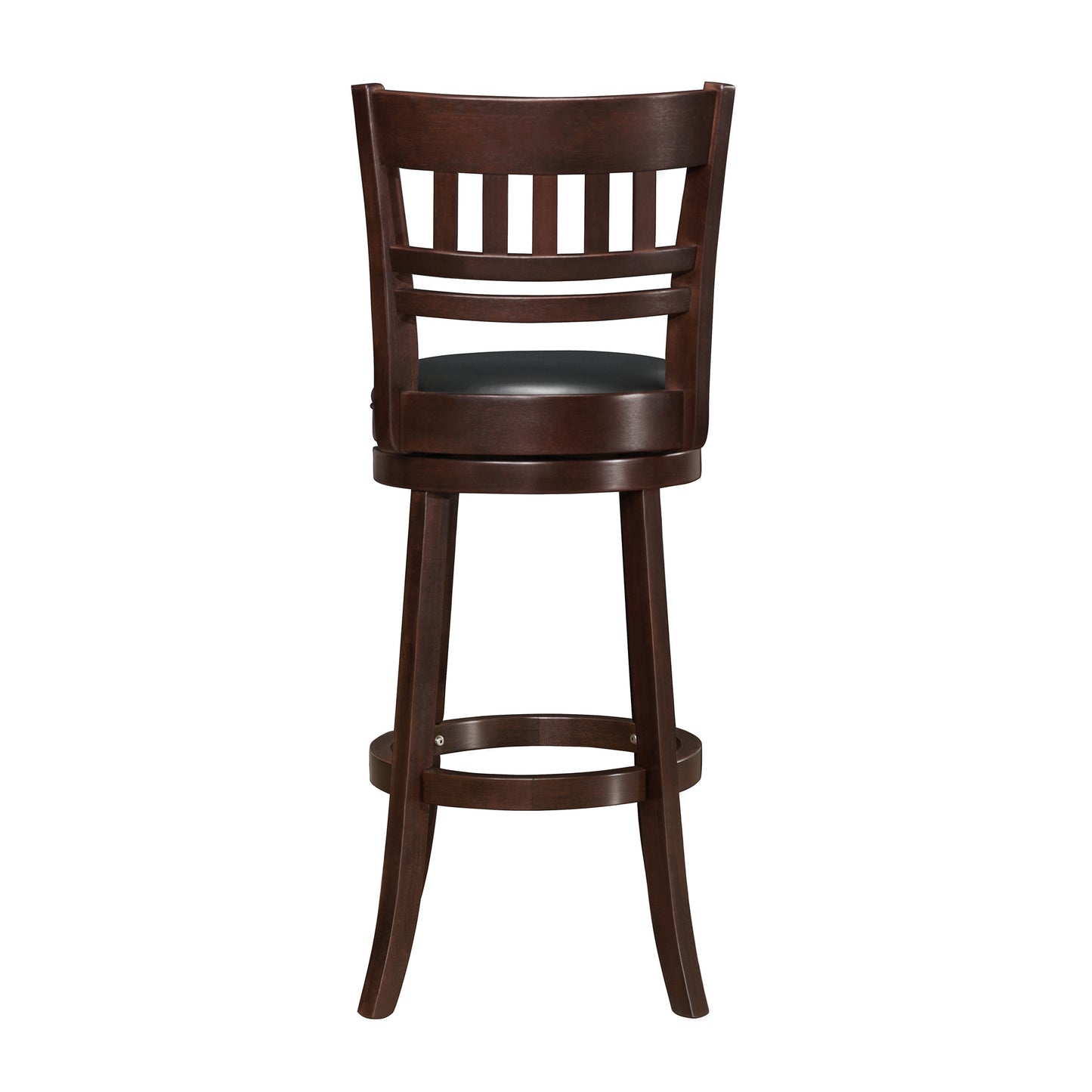 Lattice Back 29"H Swivel Bar Stool - Dark Cherry Finish, Black Faux Leather