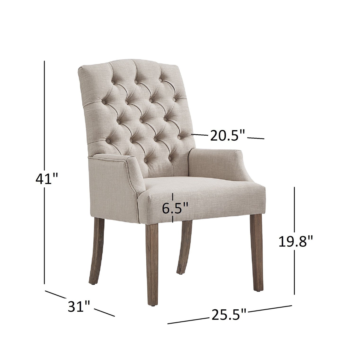 Light Distressed Natural Finish Linen Tufted Dining Chair - Dark Gray Linen