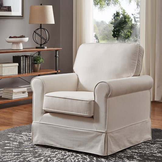 Cotton Fabric Swivel Accent Chair - Cream