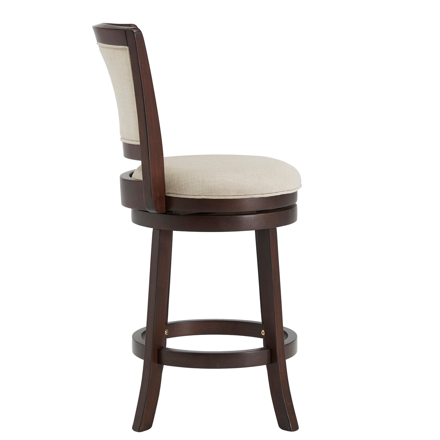 Upholstered Back Swivel Stool - 24" Counter Height, Dark Cherry Finish, Beige Linen