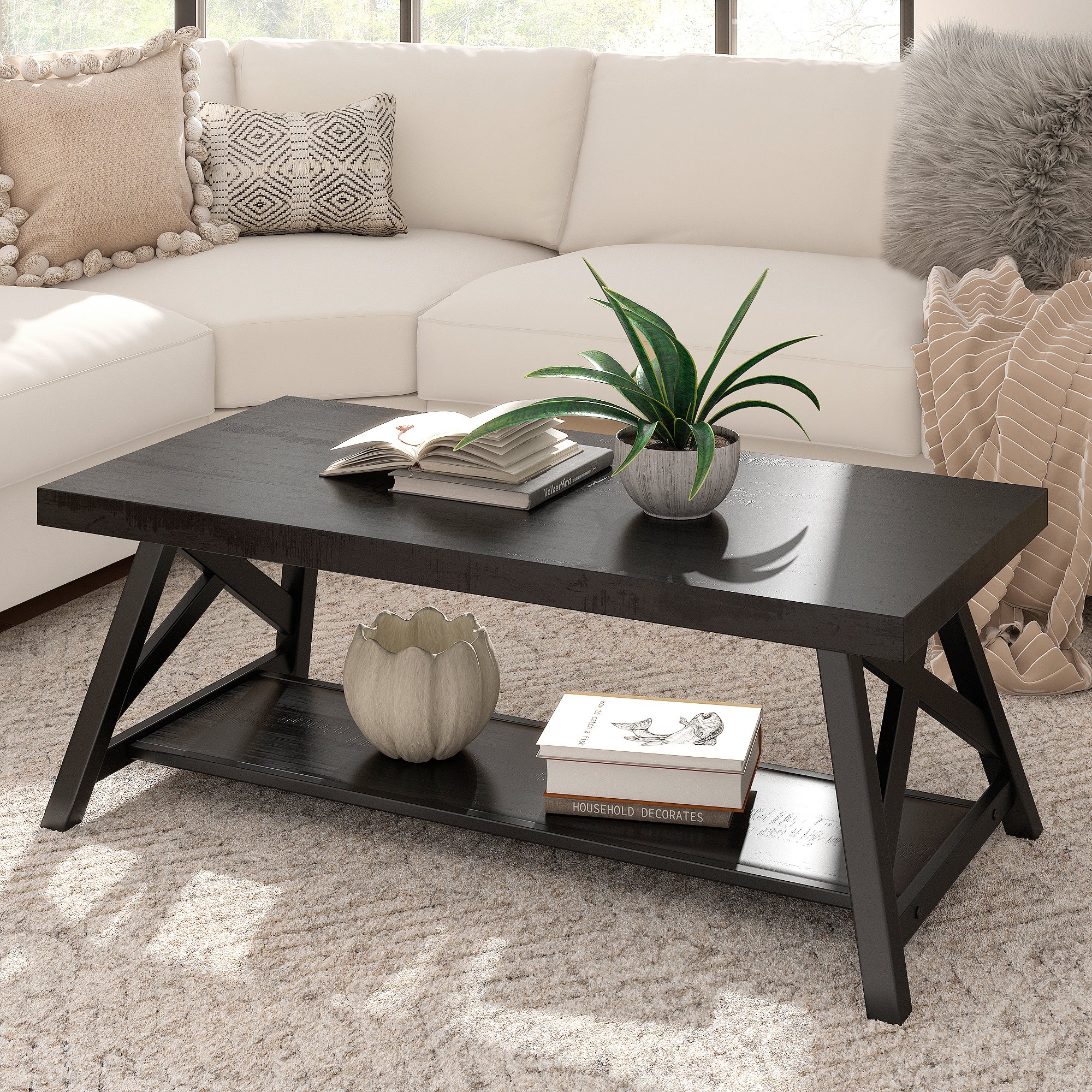 Rustic X Base Accent Tables Black Finish Coffee Table Only by iNSPIRE Q Classic iNSPIRE Q Home
