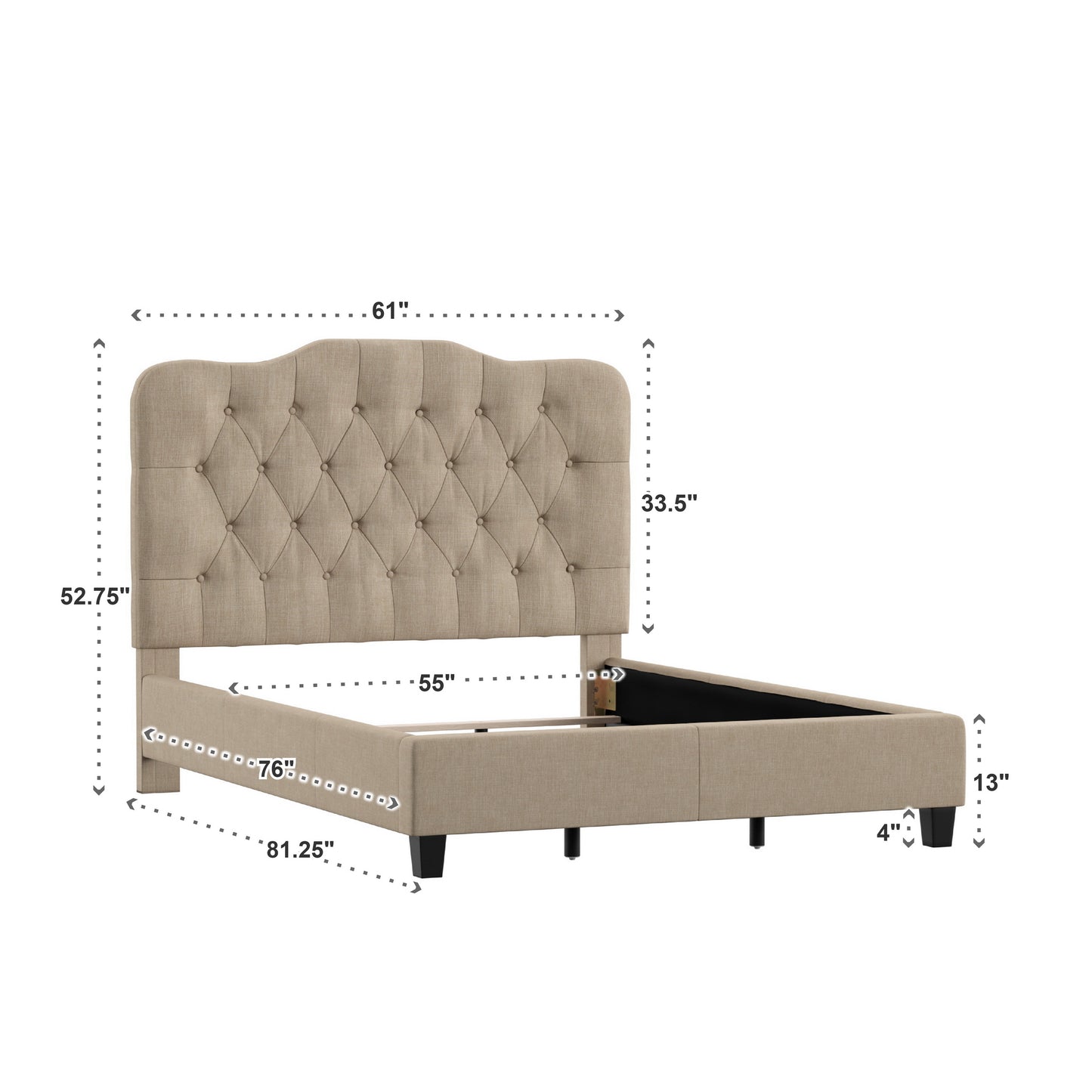 Adjustable Diamond Tufted Camelback Bed - Beige, Full