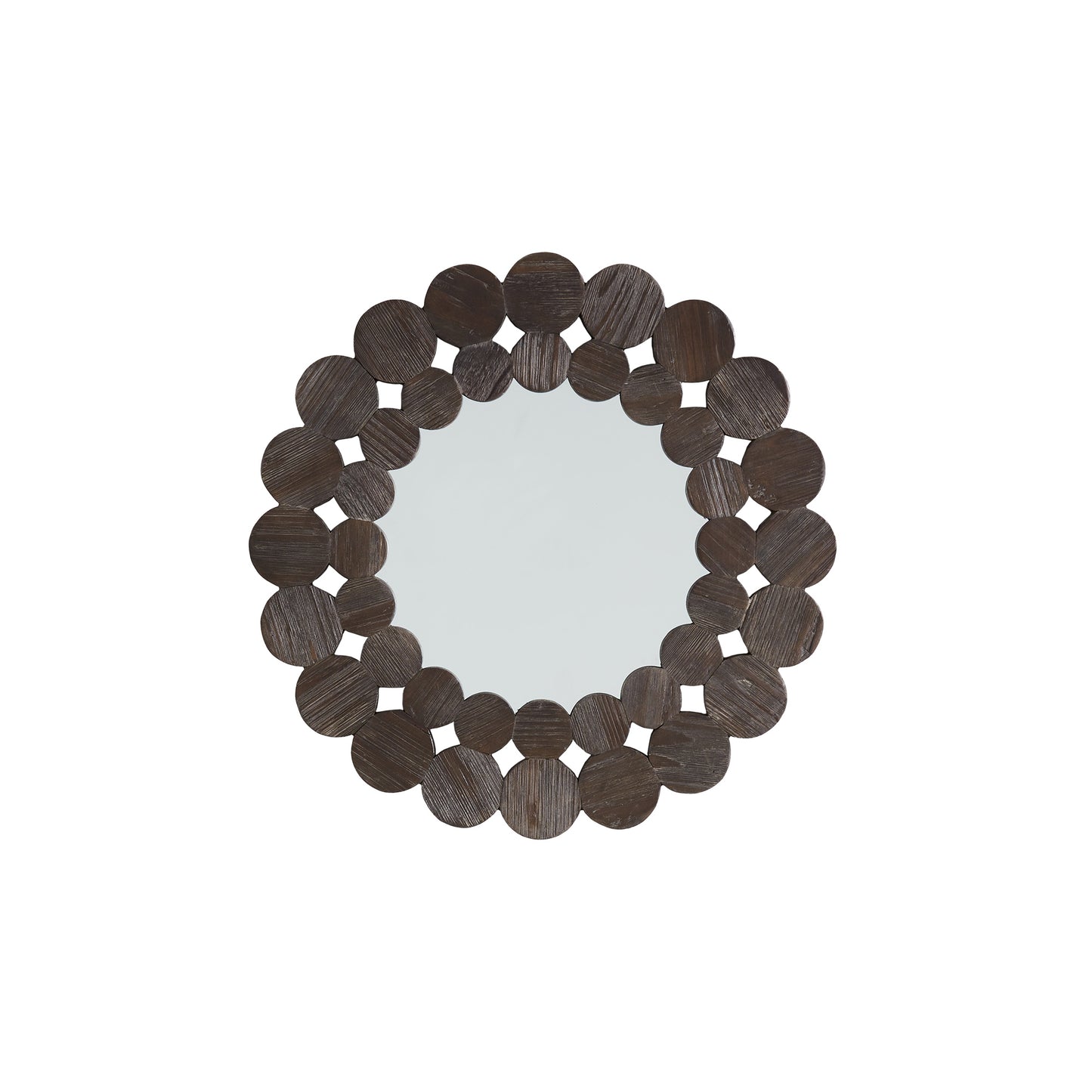 Dark Brown Reclaimed Wood Round Wall Mirror - Small