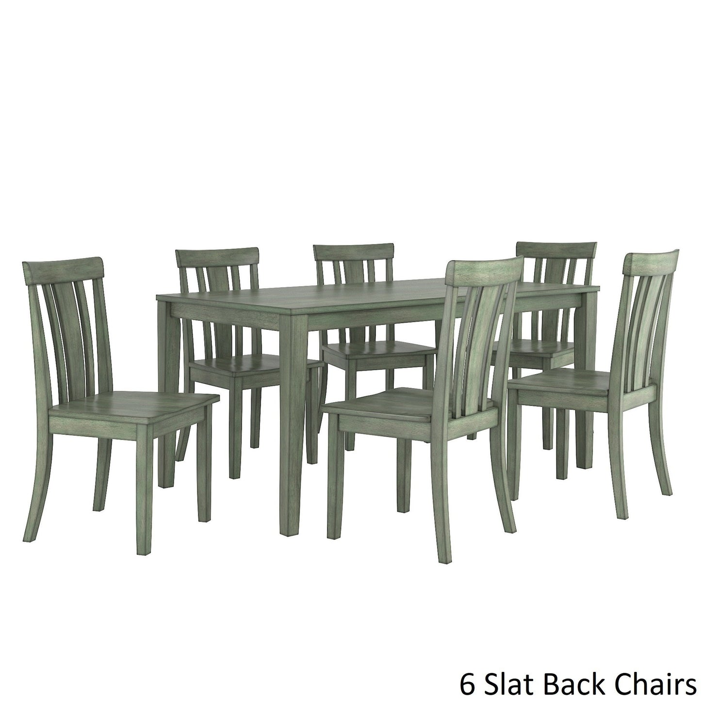 60-inch Rectangular Antique Sage Green Dining Set - Slat Back Chairs, 7-Piece Set