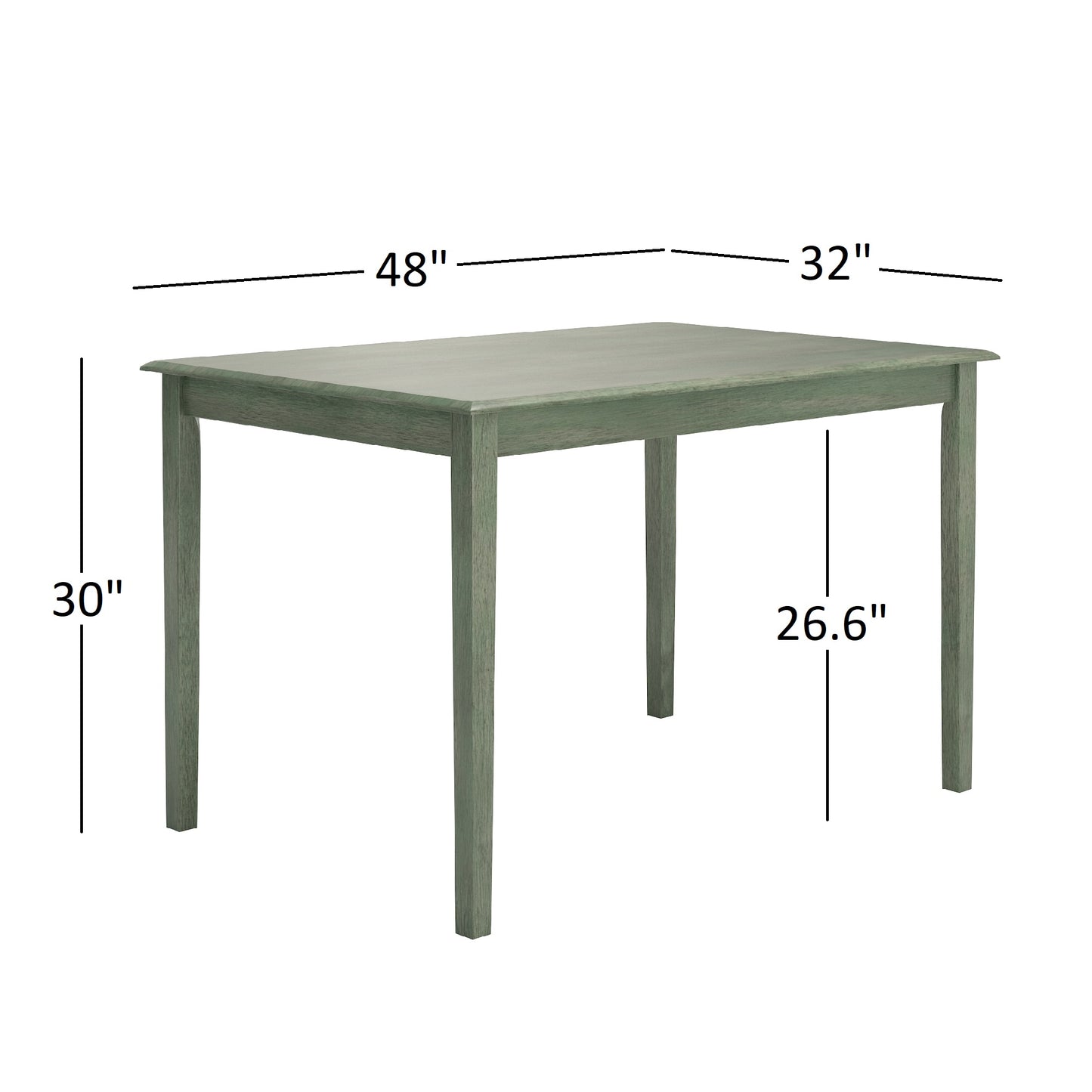 Oak Wood Finish 48-inch Rectangle Dining Set - Antique Sage Finish, Slat Back Chairs