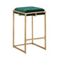 Gold Finish Velvet Button Tufted Bar Stools (Set of 2) - Dark Green, 24" Counter Height