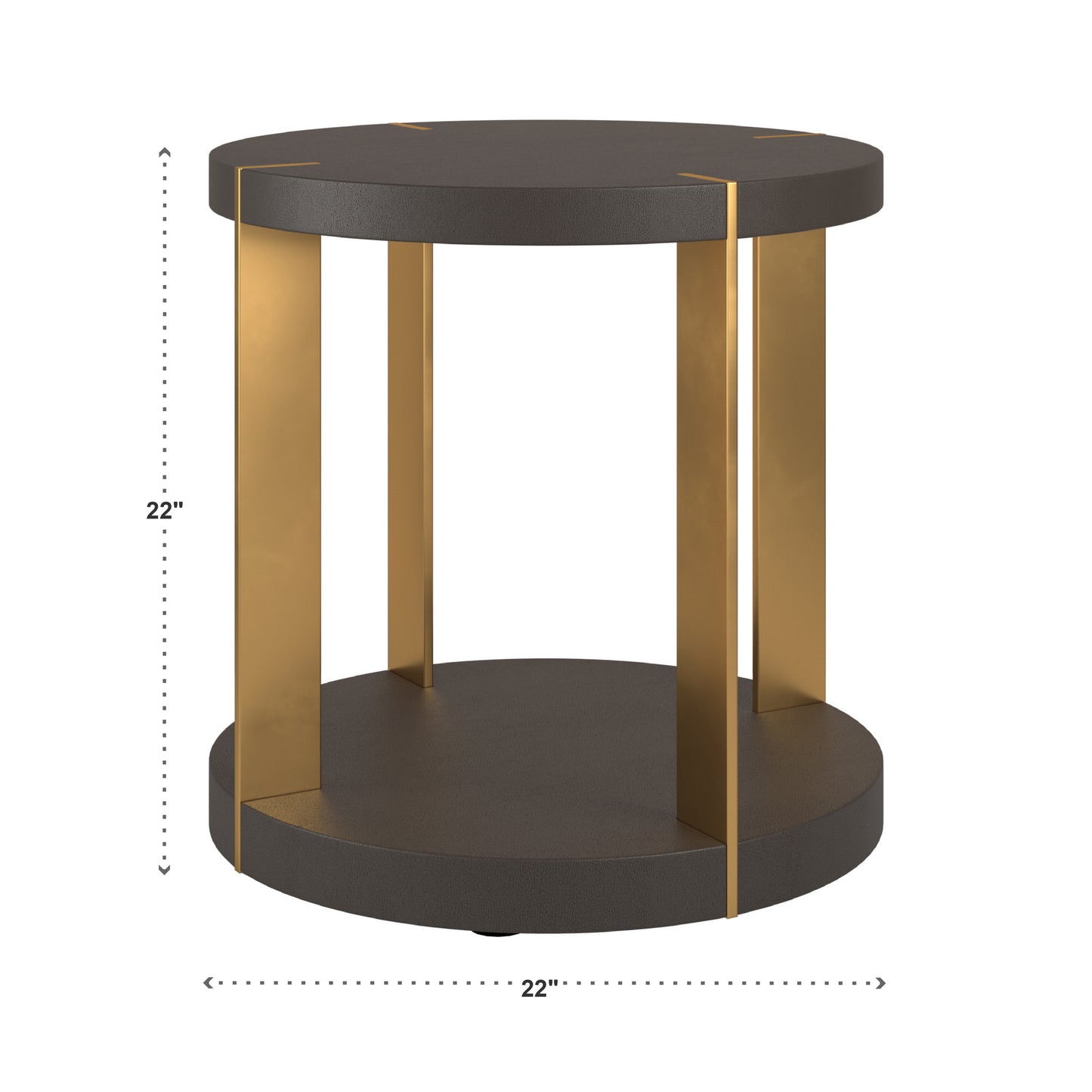 Gold Finish Metal Dark Brown Faux Shagreen Round Table - Dark Brown, End Table