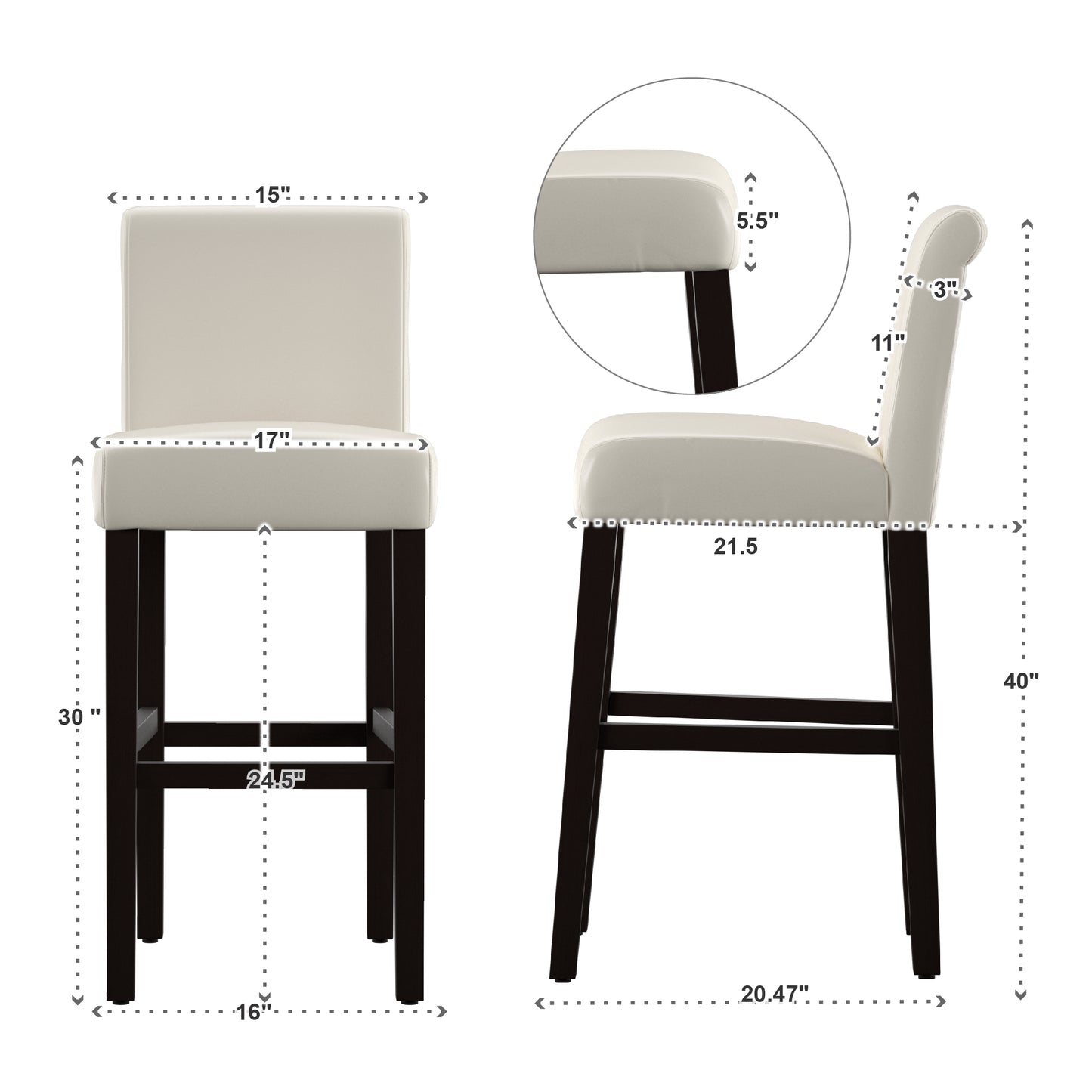 White Faux Leather 29-inch High Back Bar Stools (Set of 2)