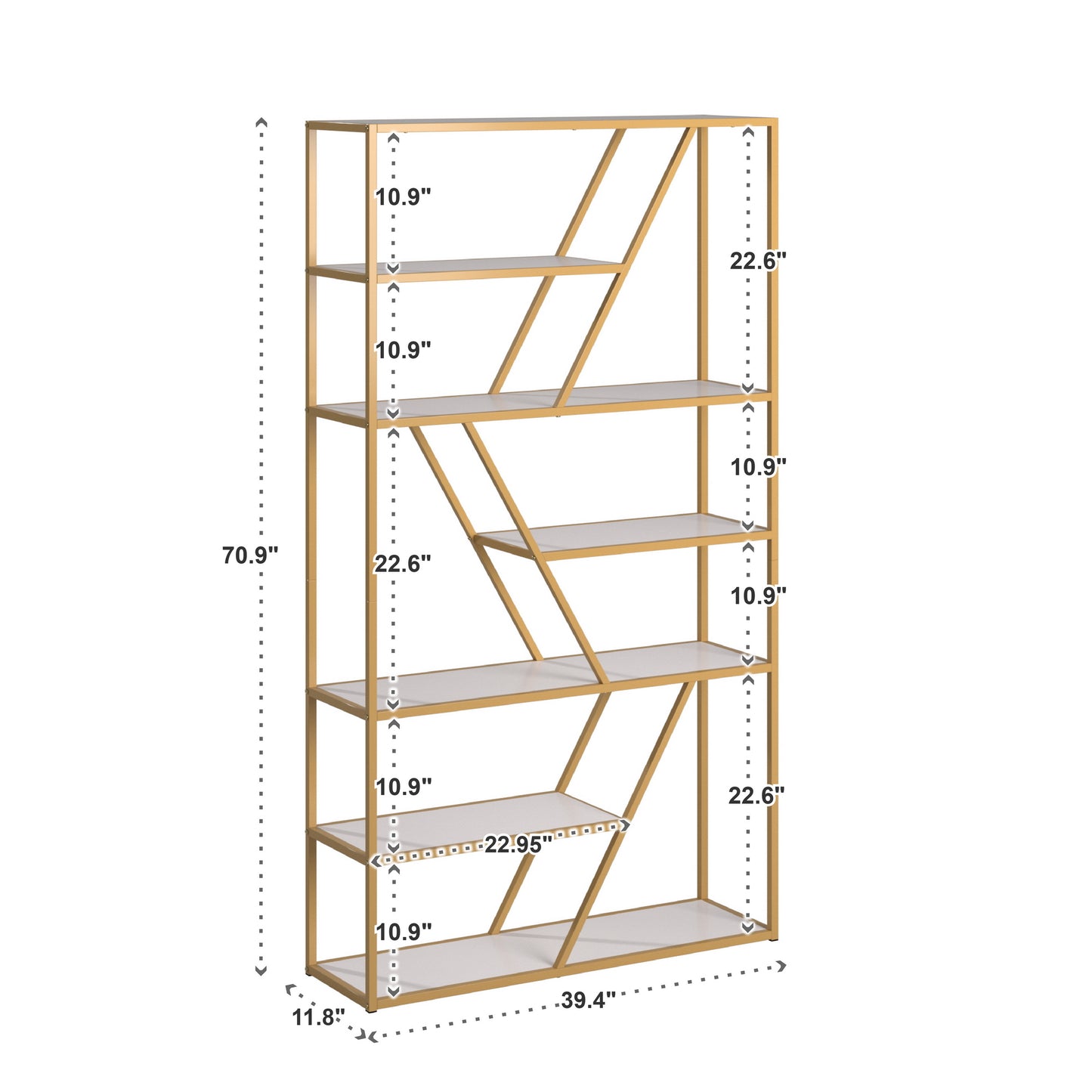 Geometric Gold Finish Powder Coat Metal Bookcase