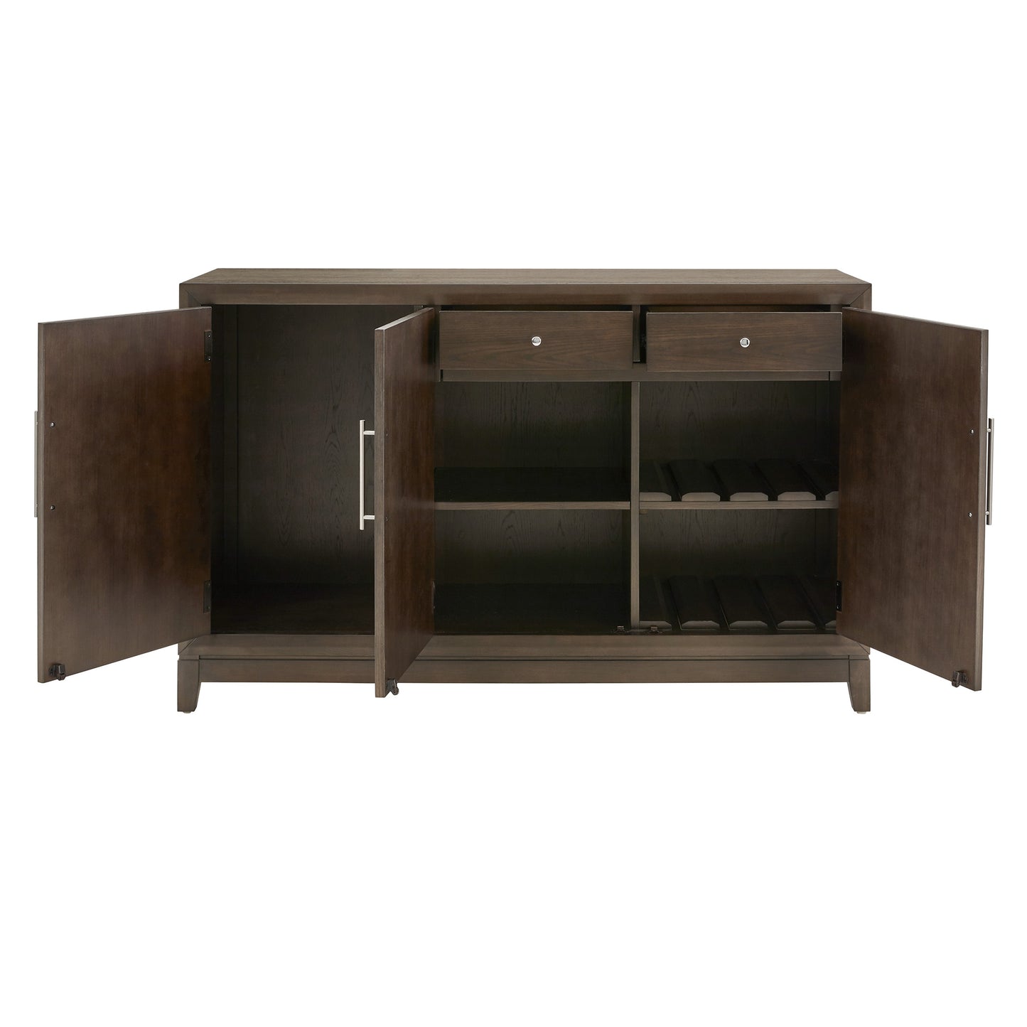 Brown Finish 3-Door Buffet Server with Wine Storage