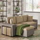 Multifunctional Two-Tone Fabric Convertible Chaise Sofa with Two Ottomans, Two Pillows, and Storage - Brown