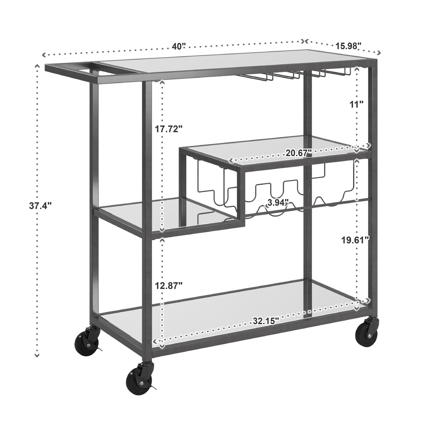 Glass Top Metal Bar Cart - Dark Gray Matallic