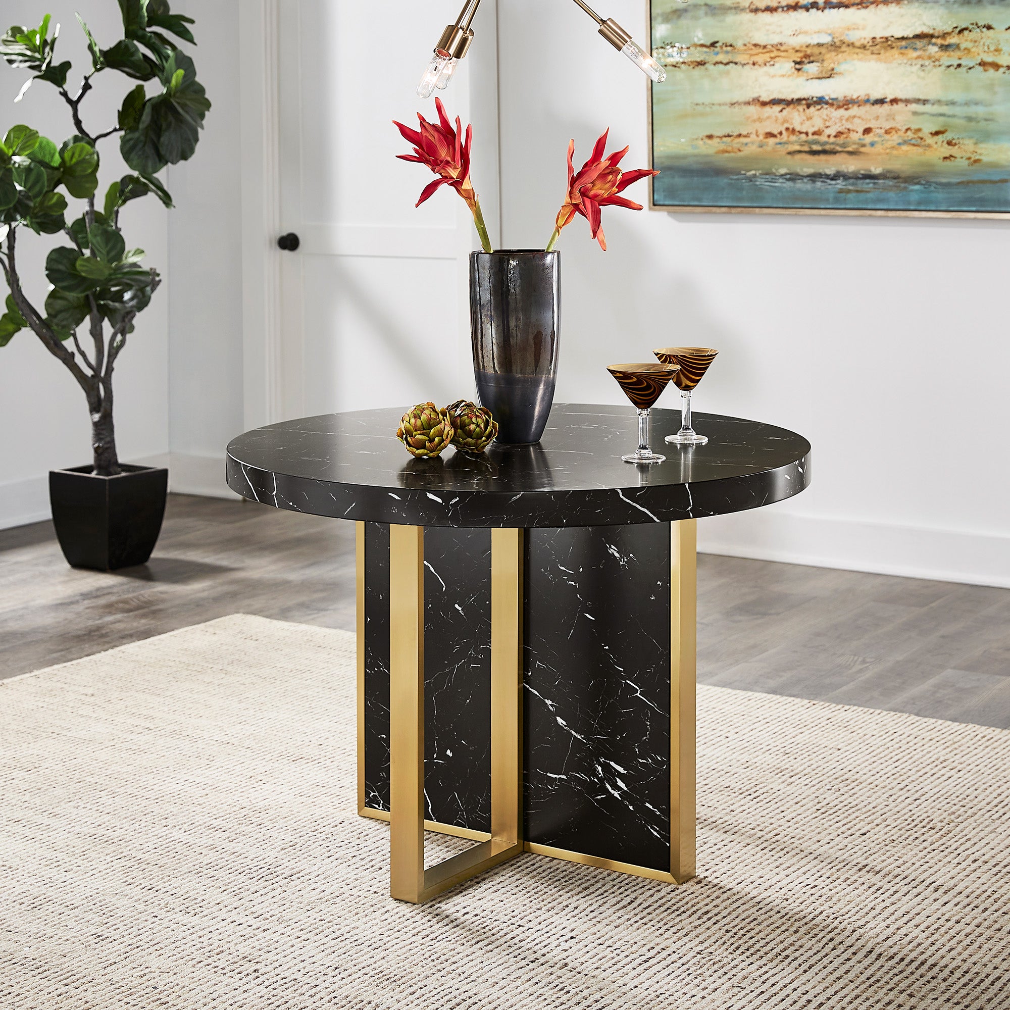 Faux marble round dining table online
