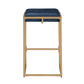 Gold Finish Velvet Button Tufted Bar Stools (Set of 2) - Blue Velvet, 24" Counter Height