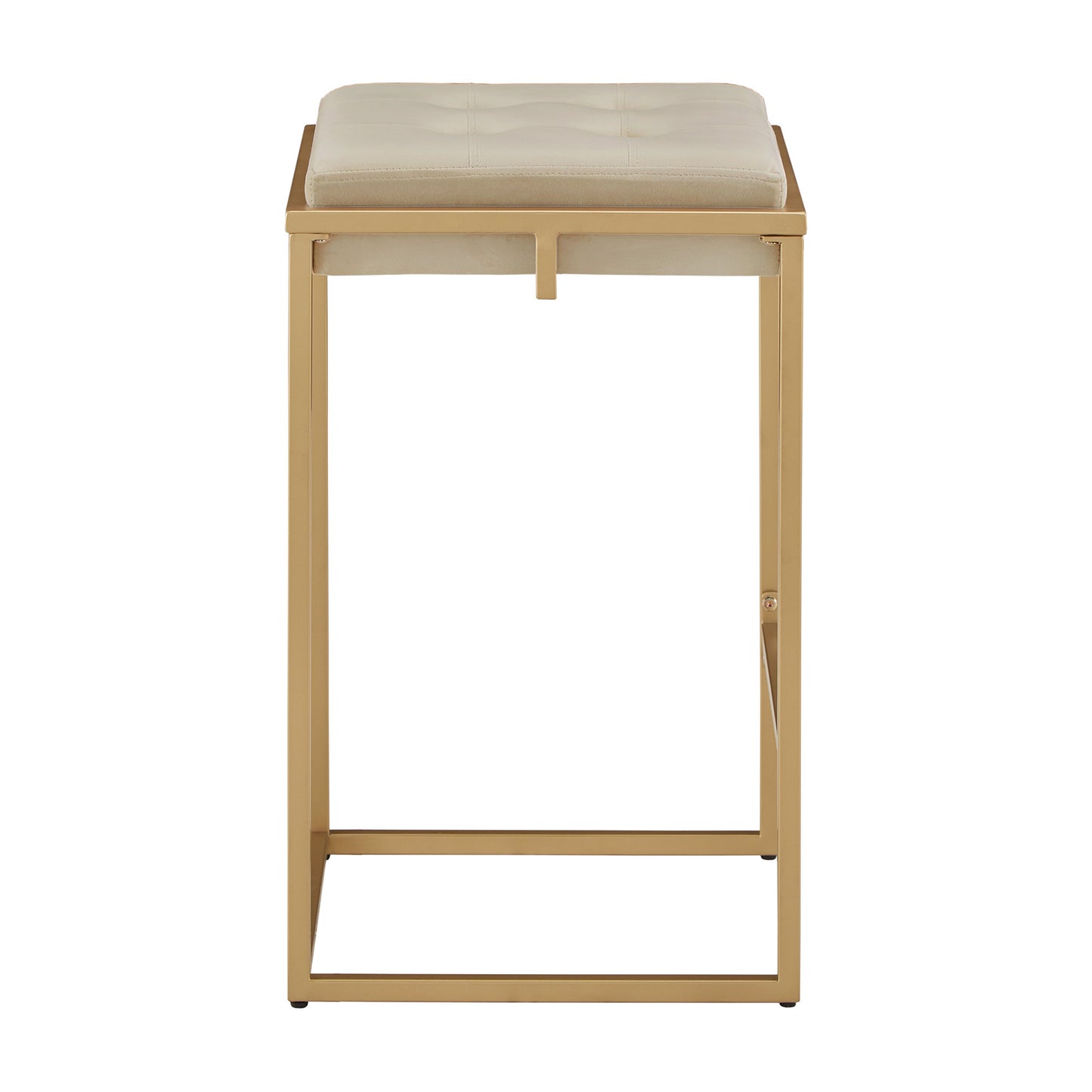 Gold Finish Velvet Button Tufted Bar Stools (Set of 2) - Beige Velvet, 24" Counter Height