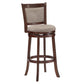 Upholstered Back Swivel Stool - 29" Bar Height, Cherry Finish, Gray Linen