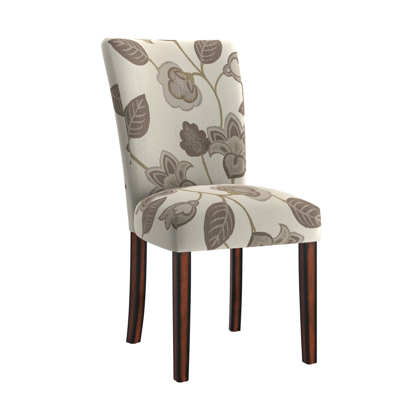 Print Parsons Dining Side Chairs (Set of 2) - Esprasso Finish, Gray Flowar Print Fabric