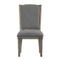 Ornate Linen and Wood Dining Chairs (Set of 2) - Gray Linen, Antique Gray Oak Finish