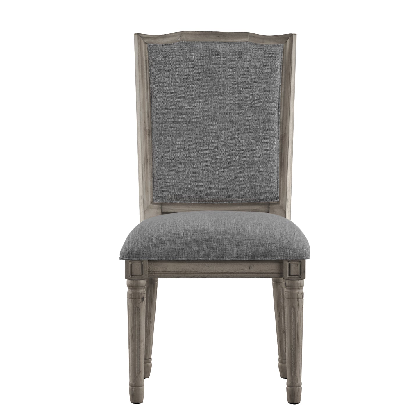 Ornate Linen and Wood Dining Chairs (Set of 2) - Gray Linen, Antique Gray Oak Finish