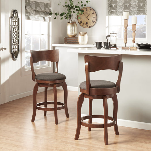 Swivel 24-inch Brown Counter Height Barstool - Dark Gray Linen