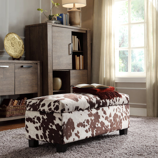 Cowhide Print Lift Top Storage Bench - Brown Cowhide