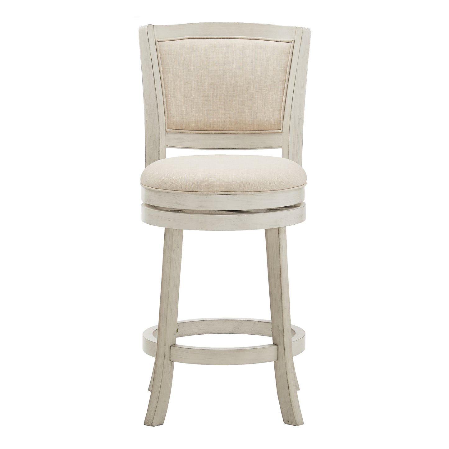 Upholstered Back Swivel Stool - 24" Counter Height, Antique White Finish, Beige Linen