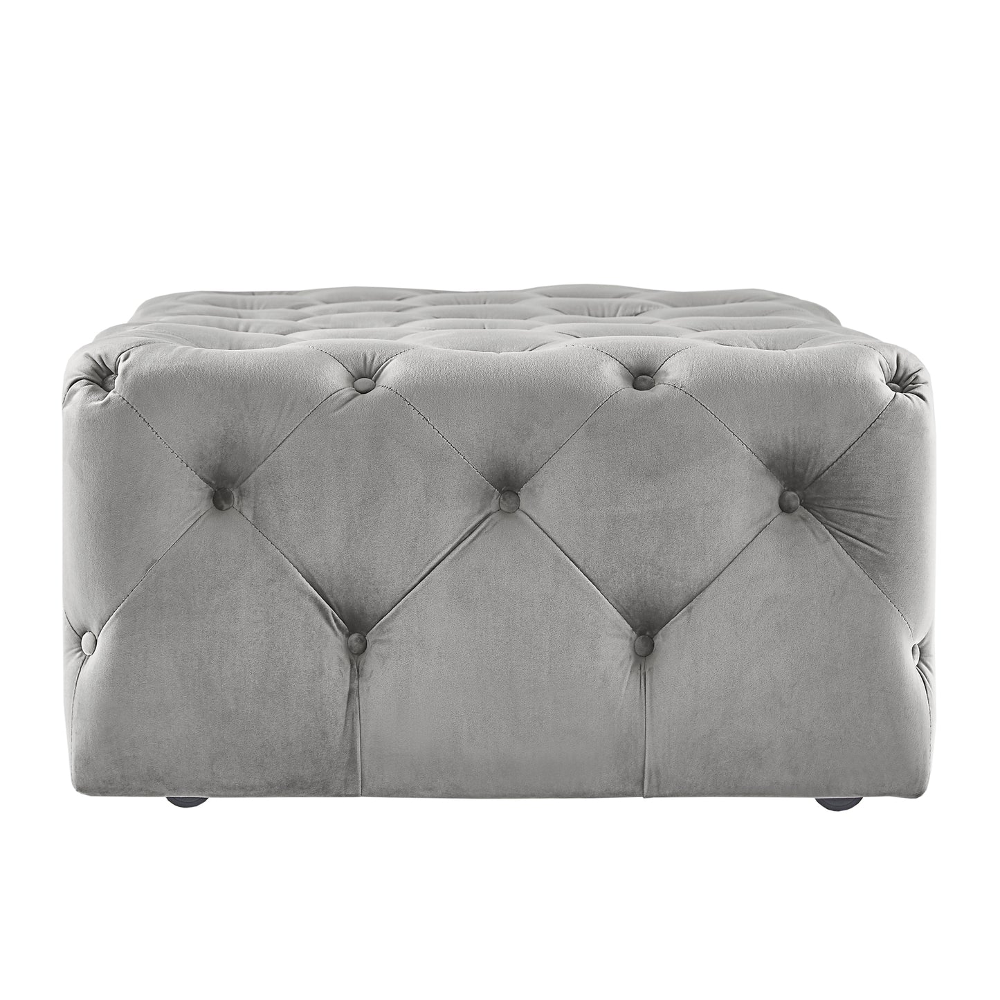 Rectangular Tufted Ottoman with Casters - Gray Velvet