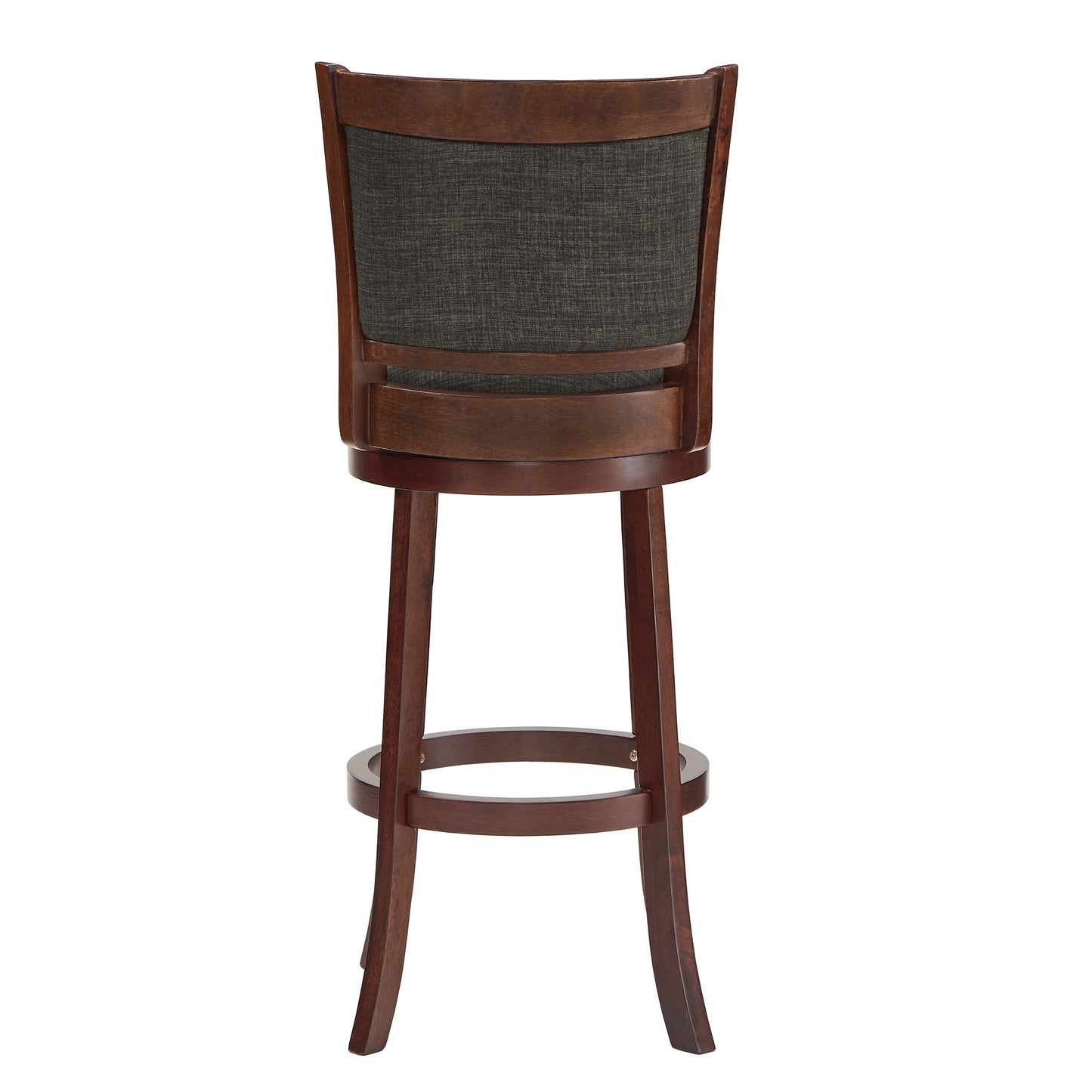 Upholstered Back Swivel Stool - 29" Bar Height, Cherry Finish, Dark Gray Linen