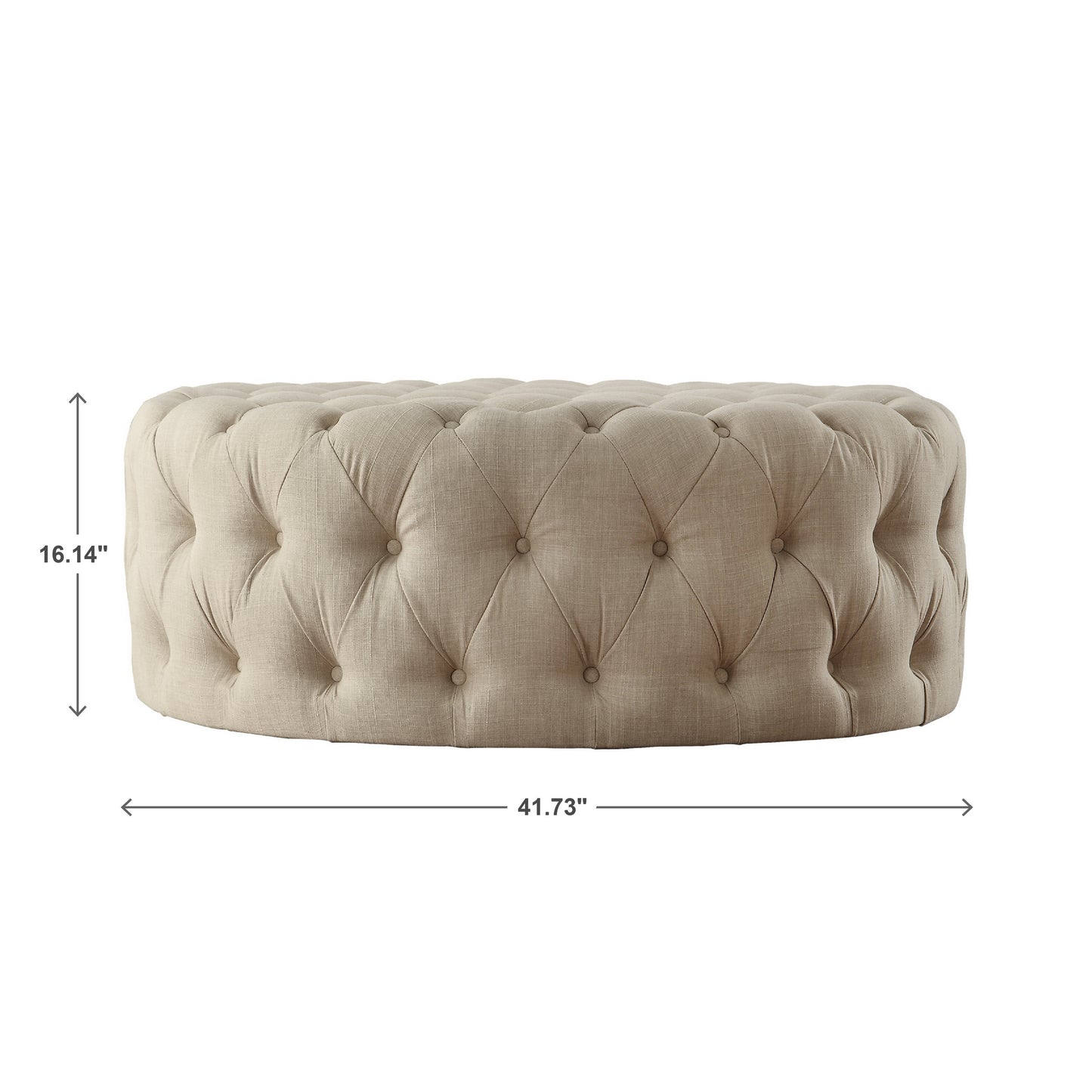 Round Tufted Ottoman with Casters - Beige Linen