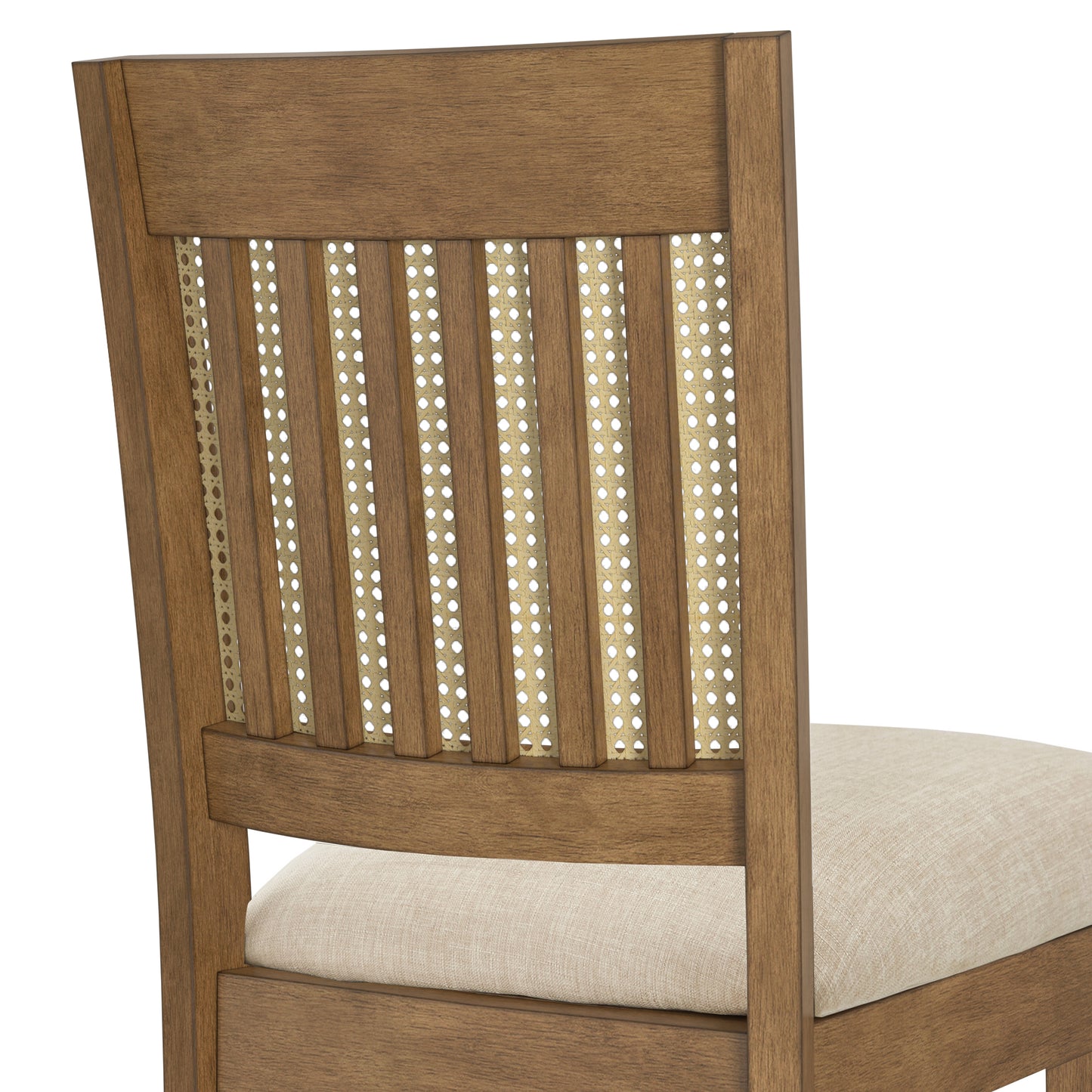 Cane Accent Counter Height - Slat Back Chair (Set of 2), Oak Finish, Beige Linen