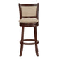 Upholstered Back Swivel Stool - 29" Bar Height, Cherry Finish, Beige Linen