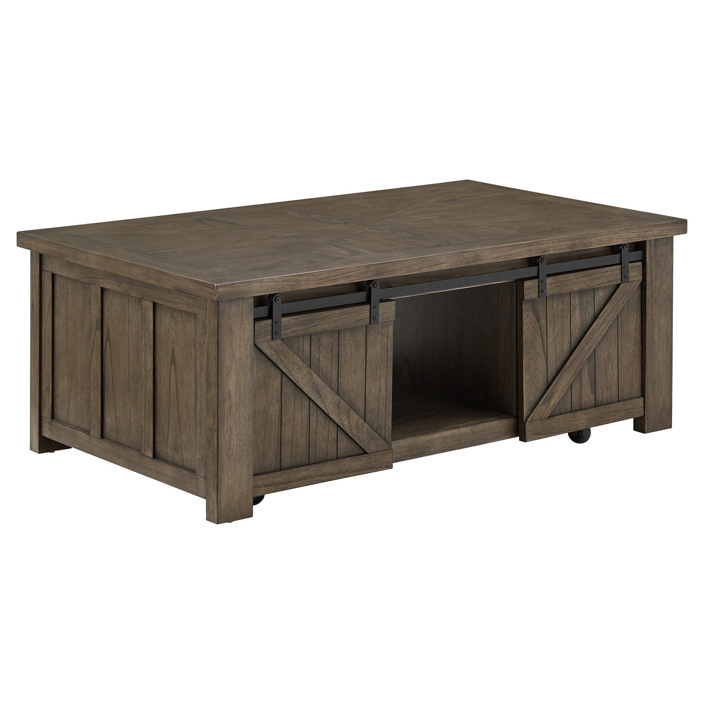 Barn Door Coffee Table with Storage - Antiqua Gray Finish