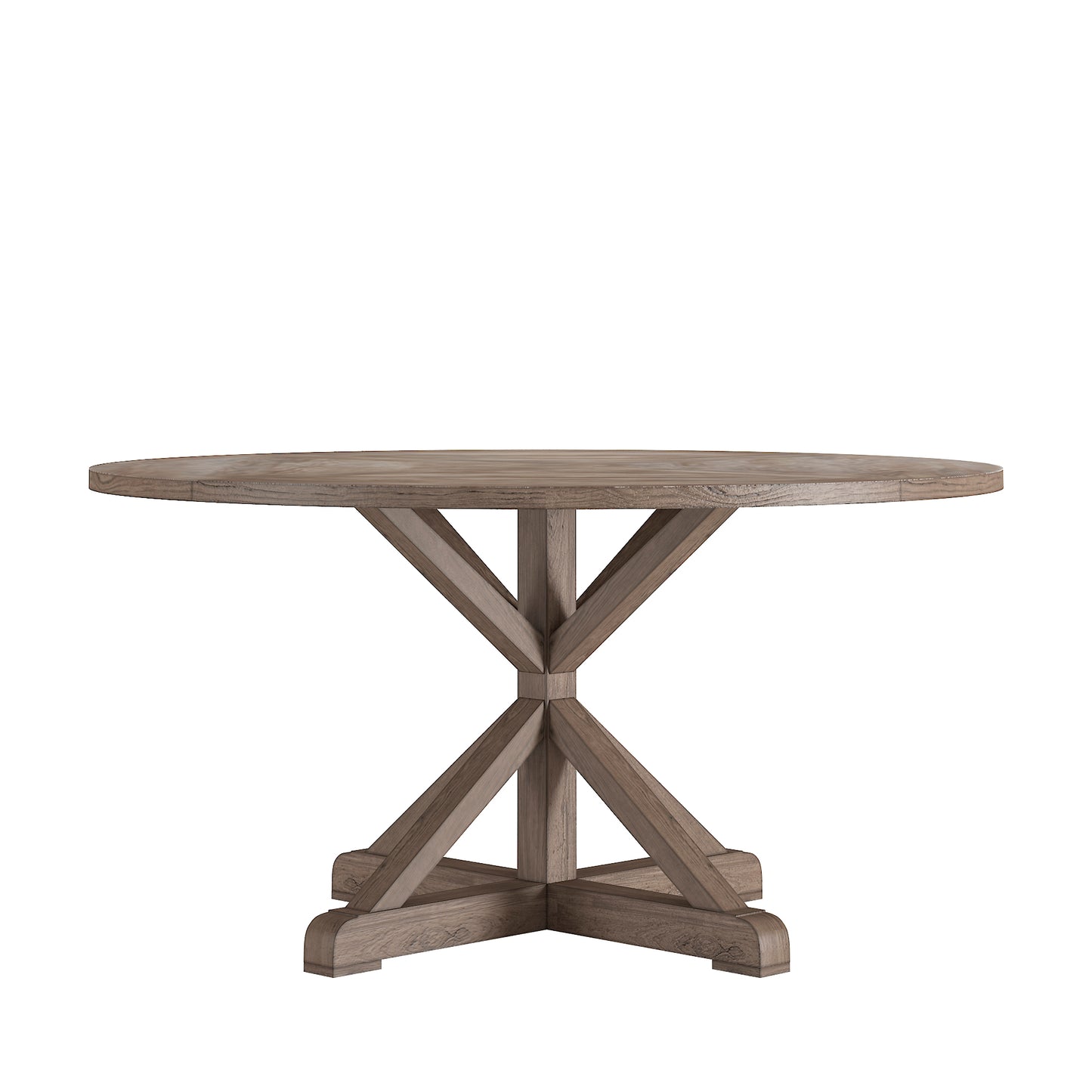 Rustic X-Base Round Pine Finish Dining Table Set - Beige Linen, Rectangular Chair Backs