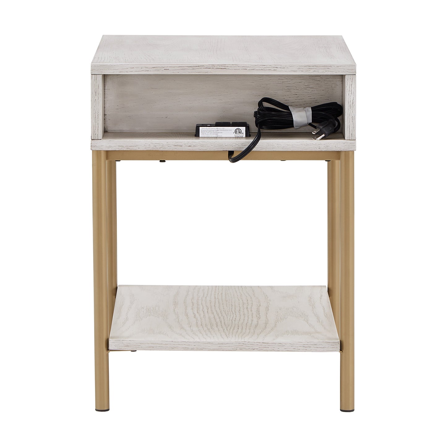 Two-Tone Rectangular End Table with USB Port - White Finish