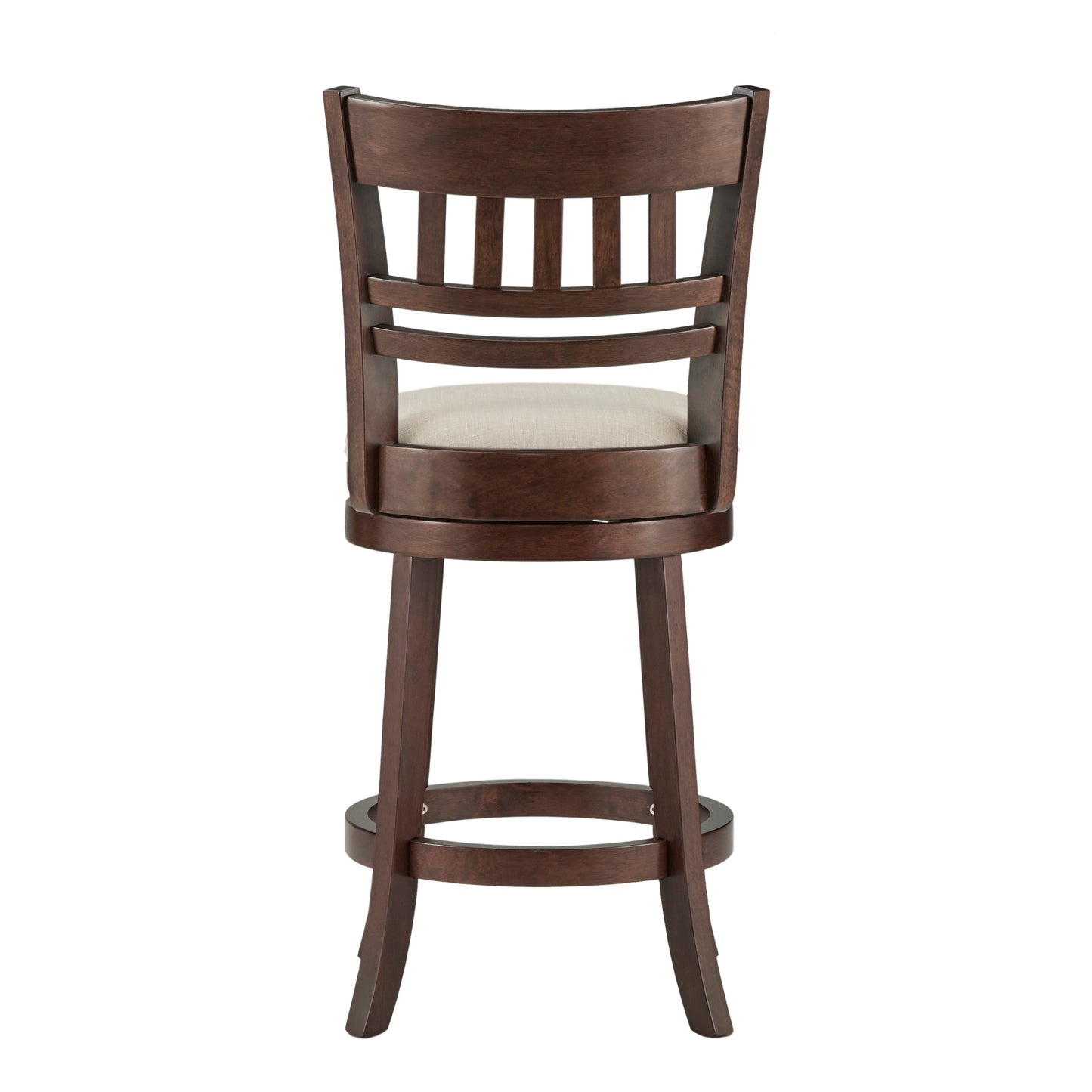 Lattice Back 24"H Swivel Counter Height Stool - Dark Cherry Finish, Beige Linen