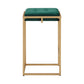 Gold Finish Velvet Button Tufted Bar Stools (Set of 2) - Dark Green, 24" Counter Height