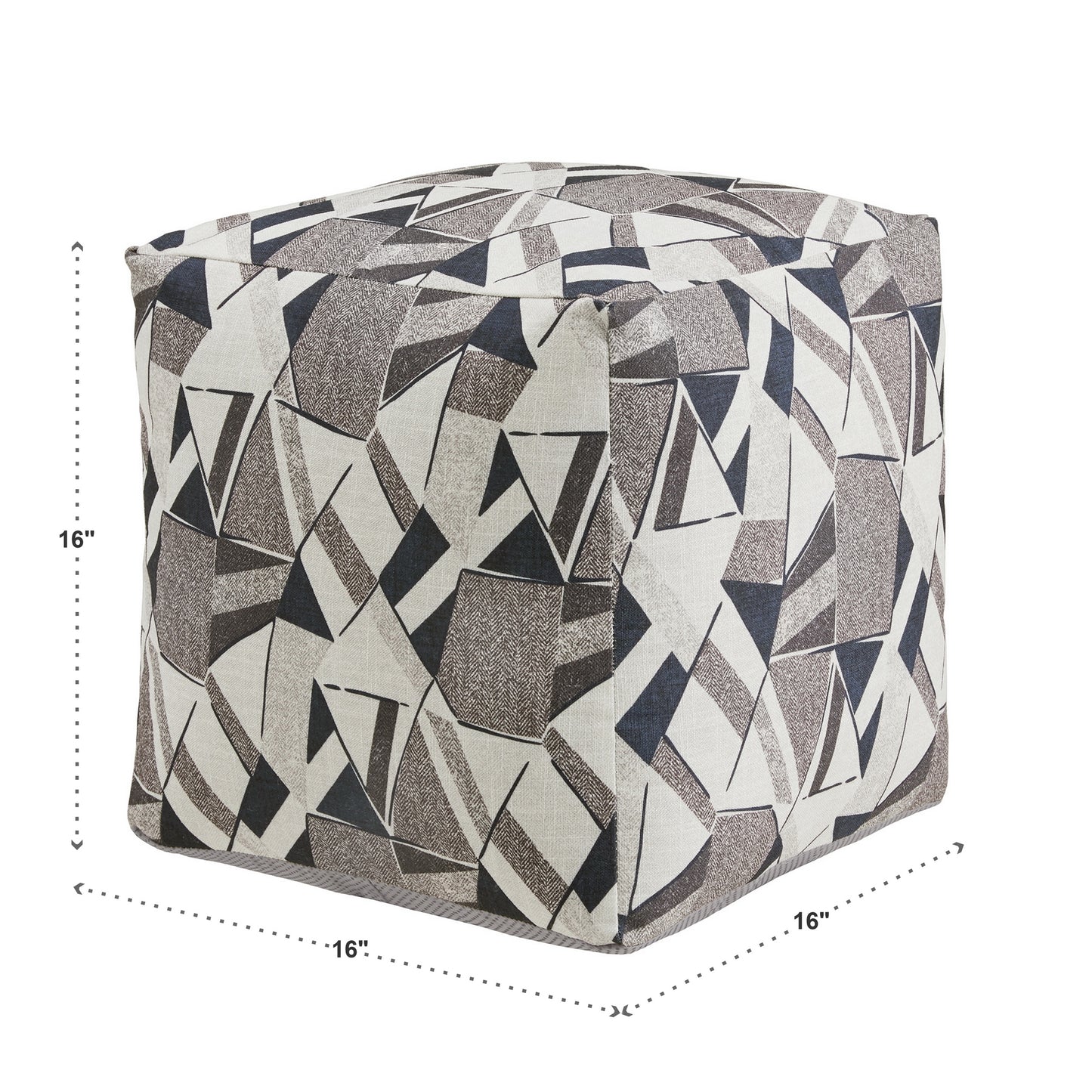 Upholstered Square Pouf Ottoman - Blua & Gray Tona Gaomatric Pattarn Fabric