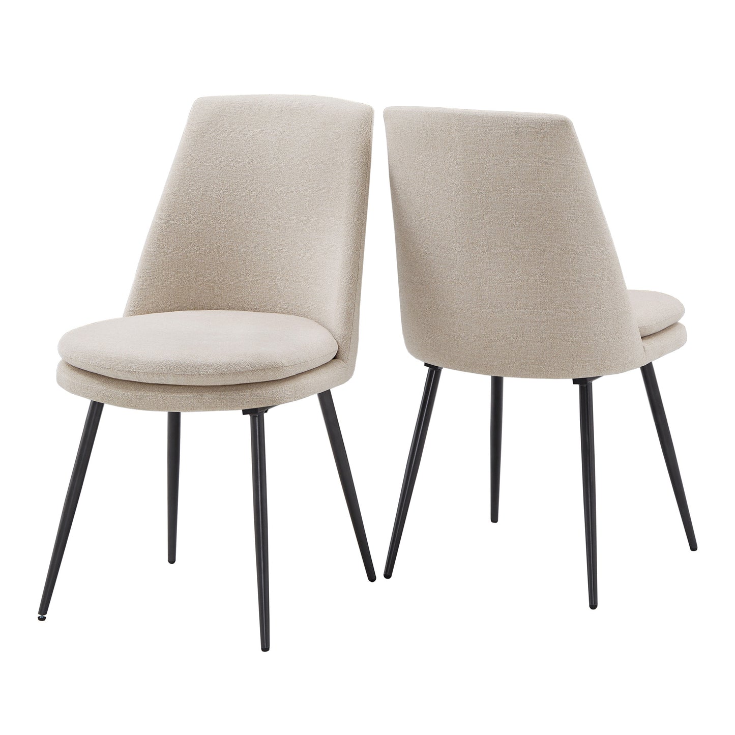 Upholstered Dining Chairs (Set of 2) - Beige Chenille Fabric, Black Legs