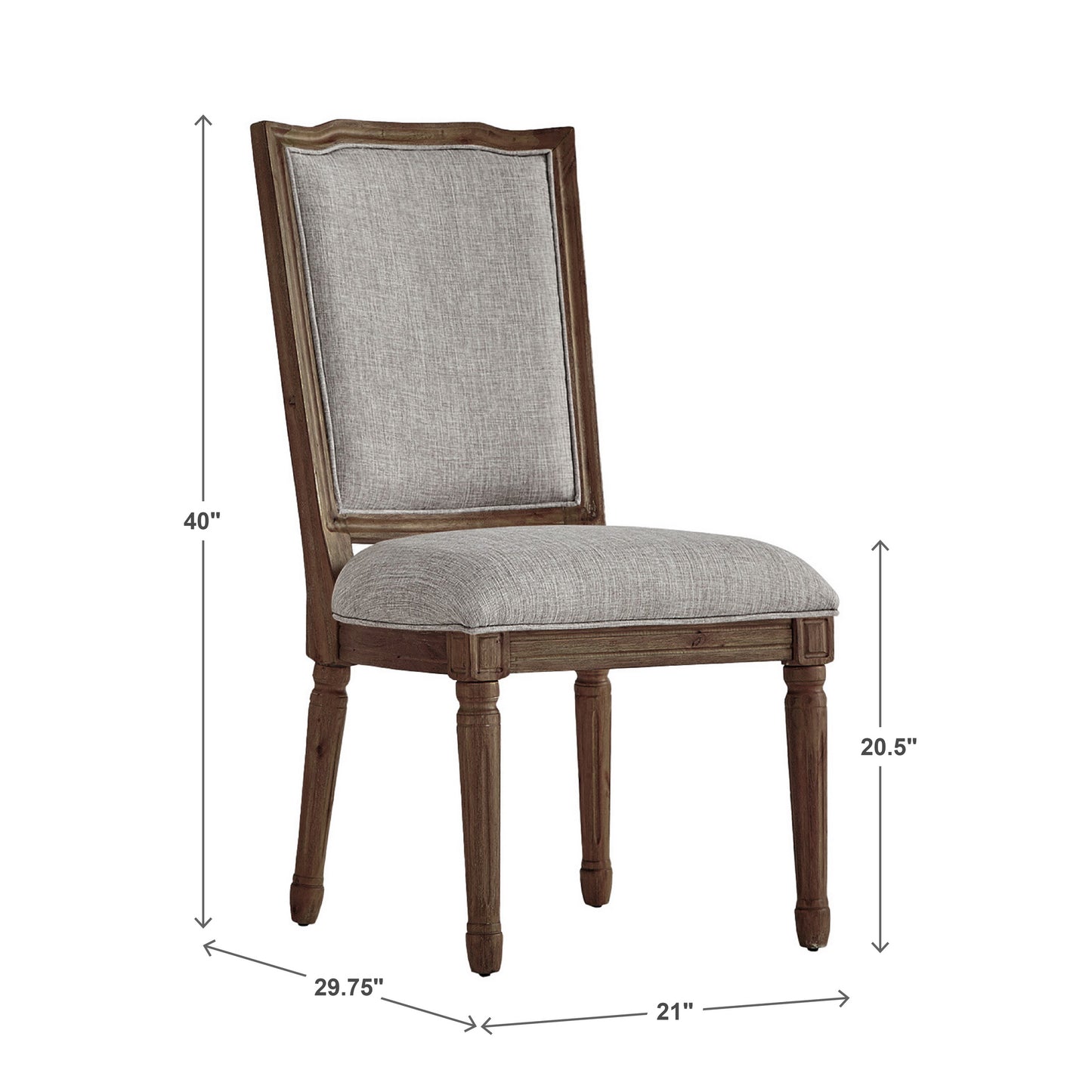 Ornate Linen and Wood Dining Chairs (Set of 2) - Gray Linen, Brown Finish