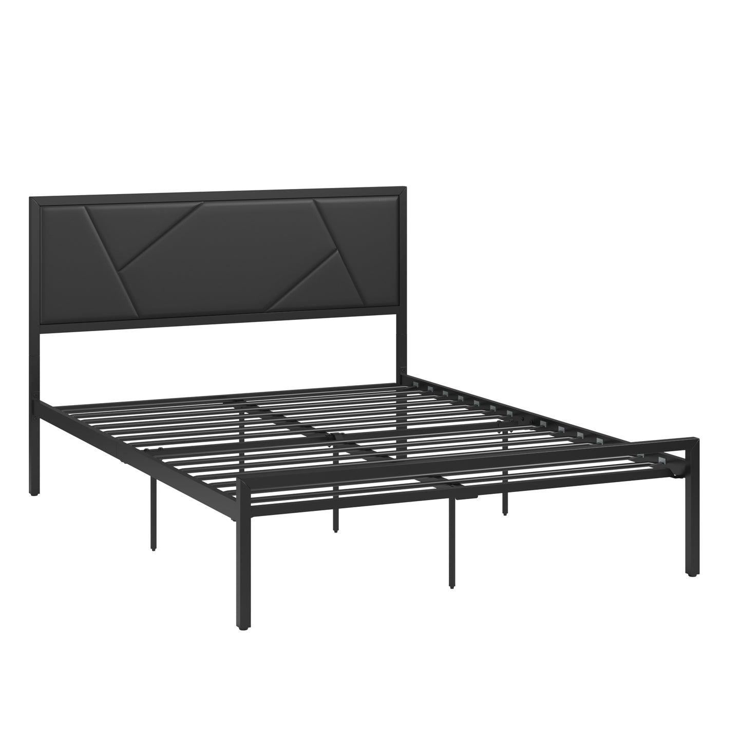 Metal Platform Bed with Geometric Headboard - Black, Full (Full Size)