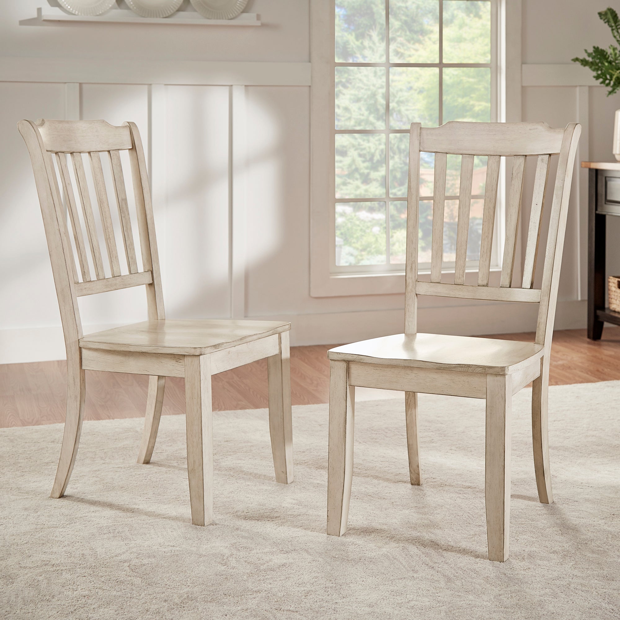 Slat Back Wood Dining Chairs Set of 2 Antique White Finish by iNSPIRE Q Classic iNSPIRE Q Home